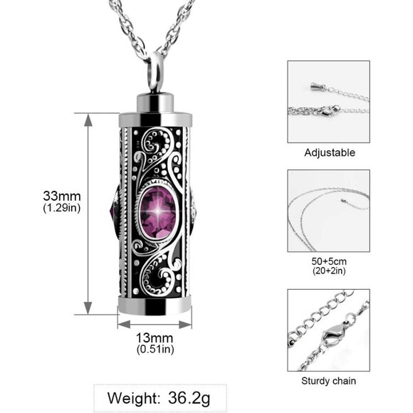 Lightweight Purple Memorial Pendant with Secure Ash Holder - Forever Close - Picture 2 of 7